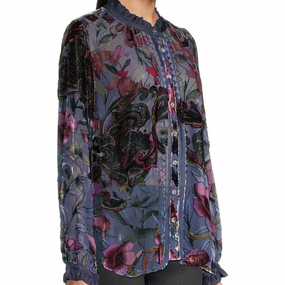 Johnny Was Clara Burnout Leda Shirt Embroidered Velvet blouse NWT - Picture 9 of 17